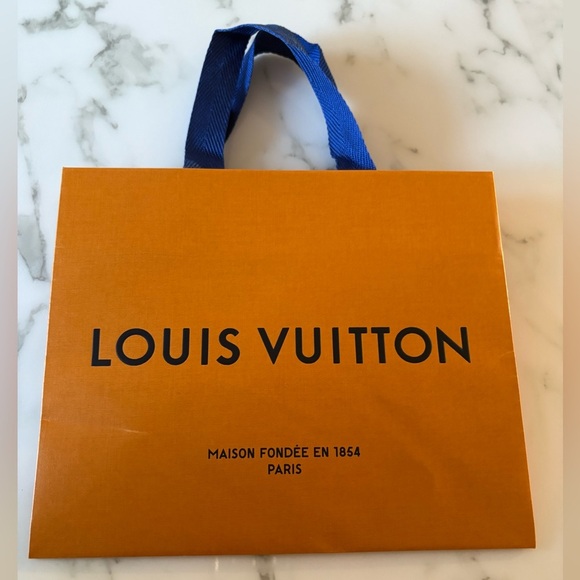 Louis Vuitton Orange Shopping Bag with Blue Handles - Picture 7 of 7